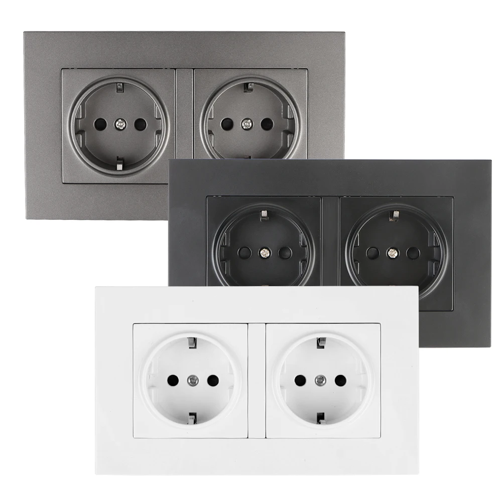 

Hide LED indicator EU Power Socket Electrical Outlet Double Socket Strip Multi Way Power Plug Grounded Wall Germany Plug Socket