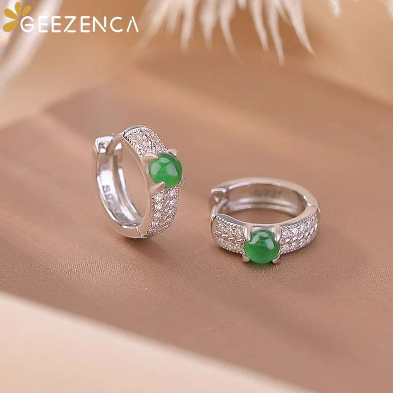 GEEZENCA маленькие серьги из серебра 925 пробы с жадеитом и цирконием для женщин