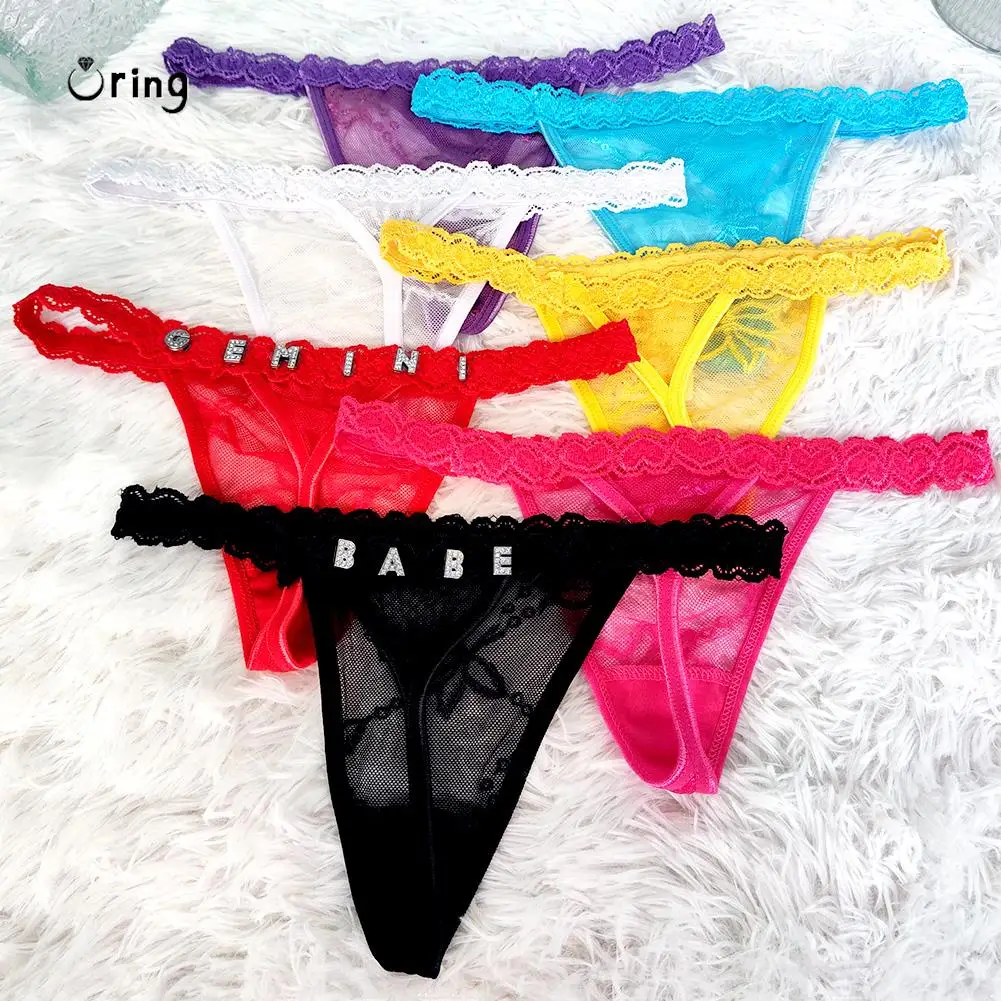 Custom Thong Shine Crystal Name Letter Waist Chain Body Jewelry Sexy Women Lace Bikini G-String Panties Girlfriend Birthday Gift