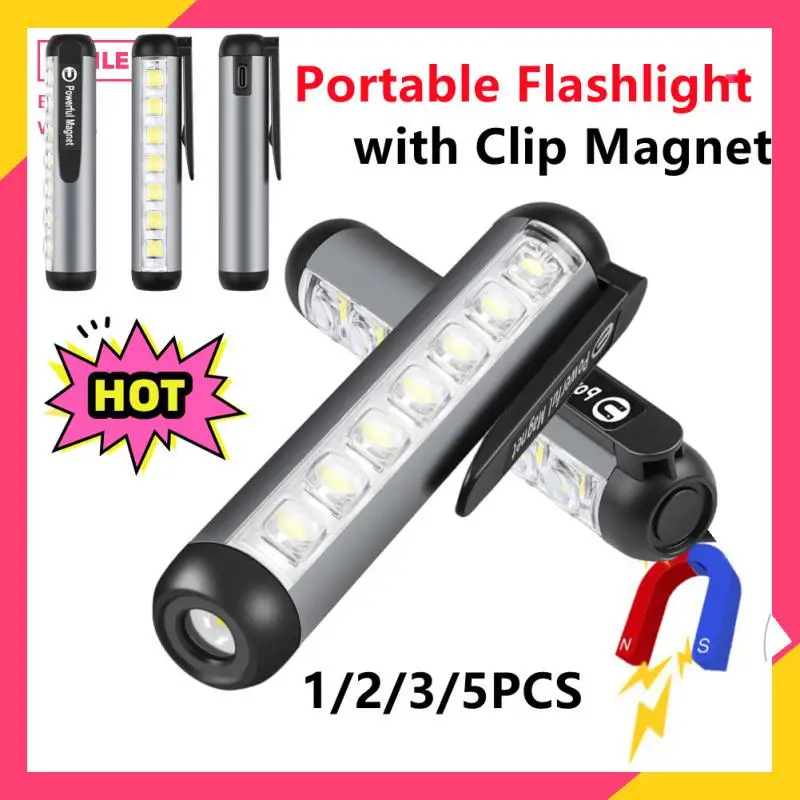 

USB Rechargeable Mini LED Flashlight with Clip Magnet Work Light Lantern Portable Emergency Type-C Light Waterproof Flashlight