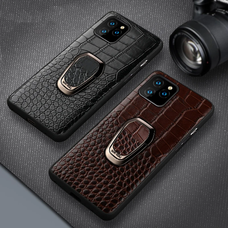 Magnetic ring holder case for iphone 11 pro max Genuine leather shockproof protection cover for iphone 12 pro max 8 Plus X XS XR