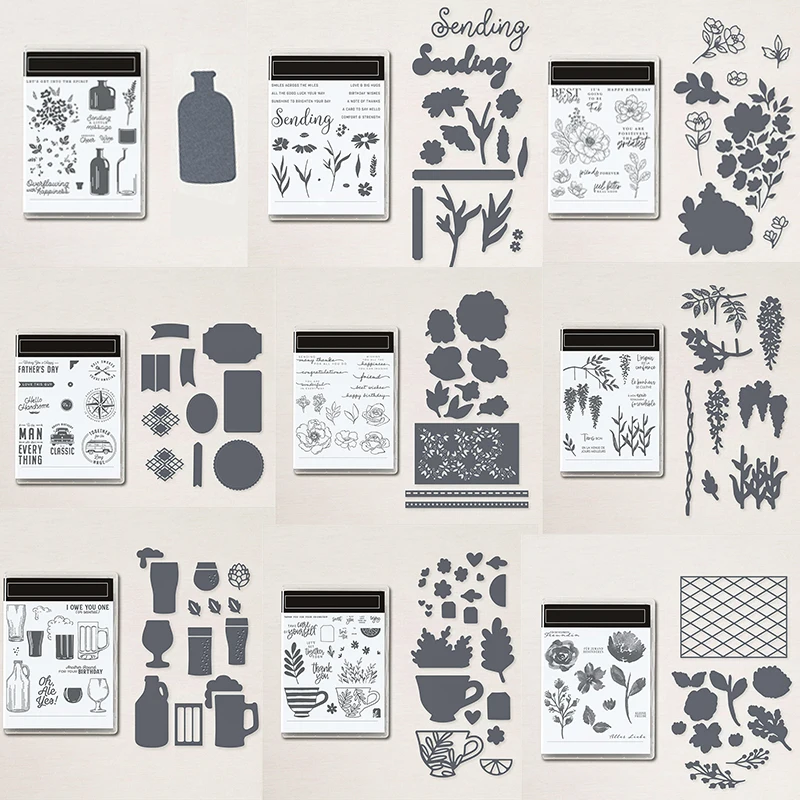 

Beer Drinks TeaCups Bottle Stamp Set Labels Tags Stamps And Die Set for Scrapbooking Cards New 2022 Wisteria Flower Stamp/Seal