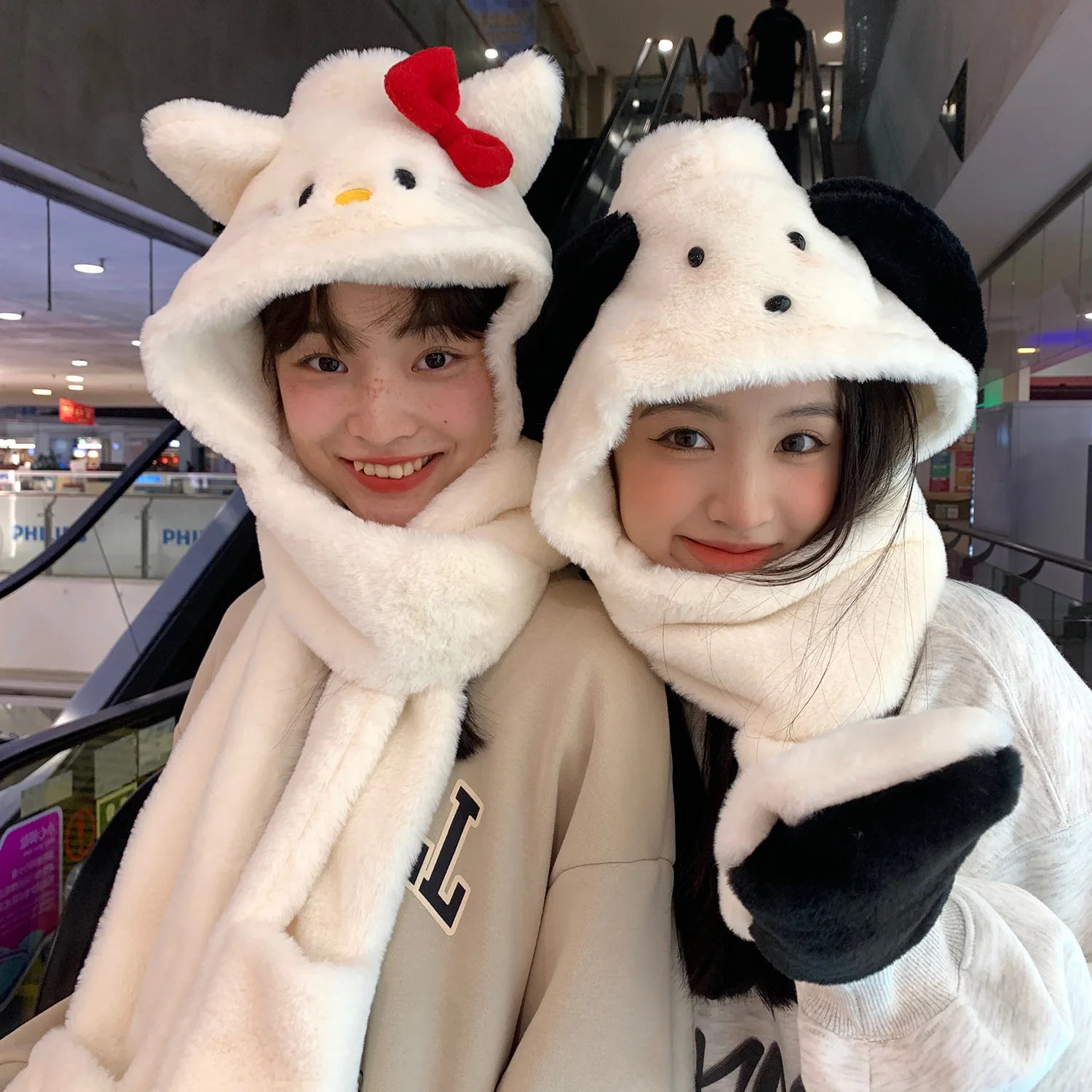 

Kawaii Autumn Winter Pochacco Plush Hat Lovely Hellokitty Ears Cold Proof Warmth Versatile Headgear Hat Holiday Gift