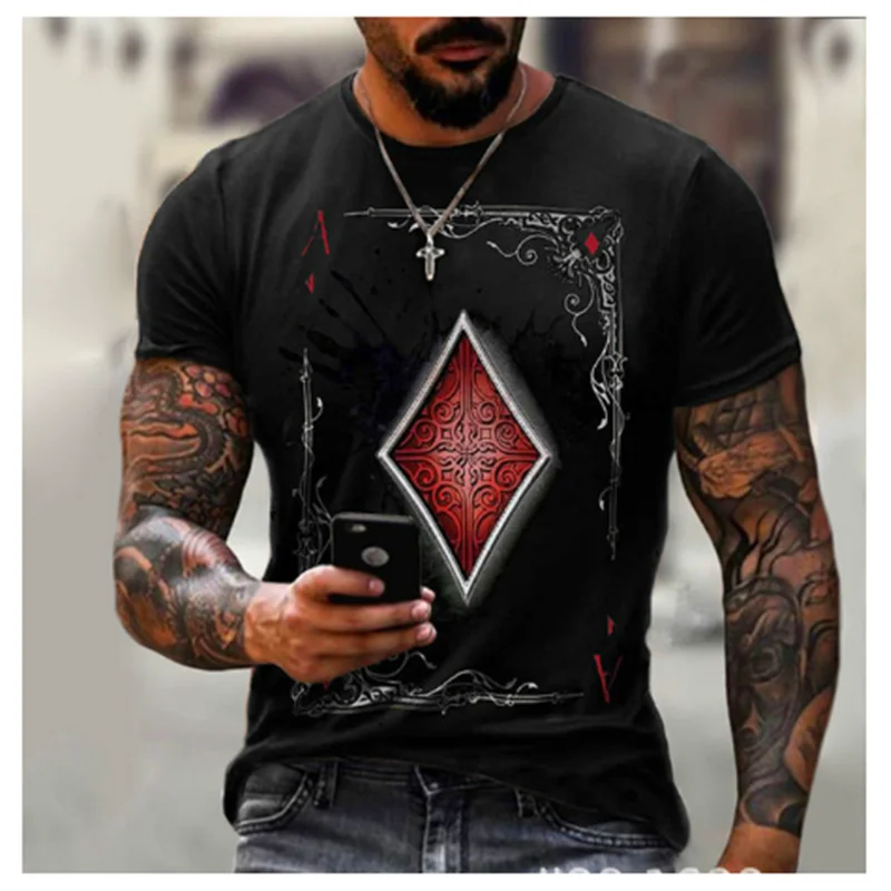 

2022 Summer Fashion Playing Cards Lattice Square A 3D Print Men's T-Shirt Large Size Casual Short Loose T-Shirt Men Clothing