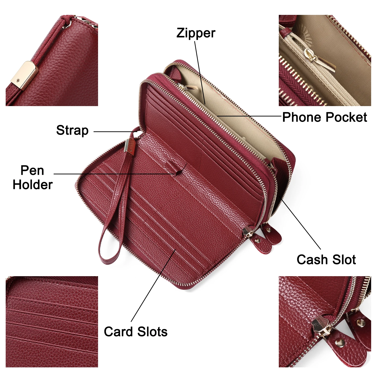 Long Women's Wallet Female Purses Card Holder Wallets Double Zipper Leather Clutch Luxury Money Phone Bag