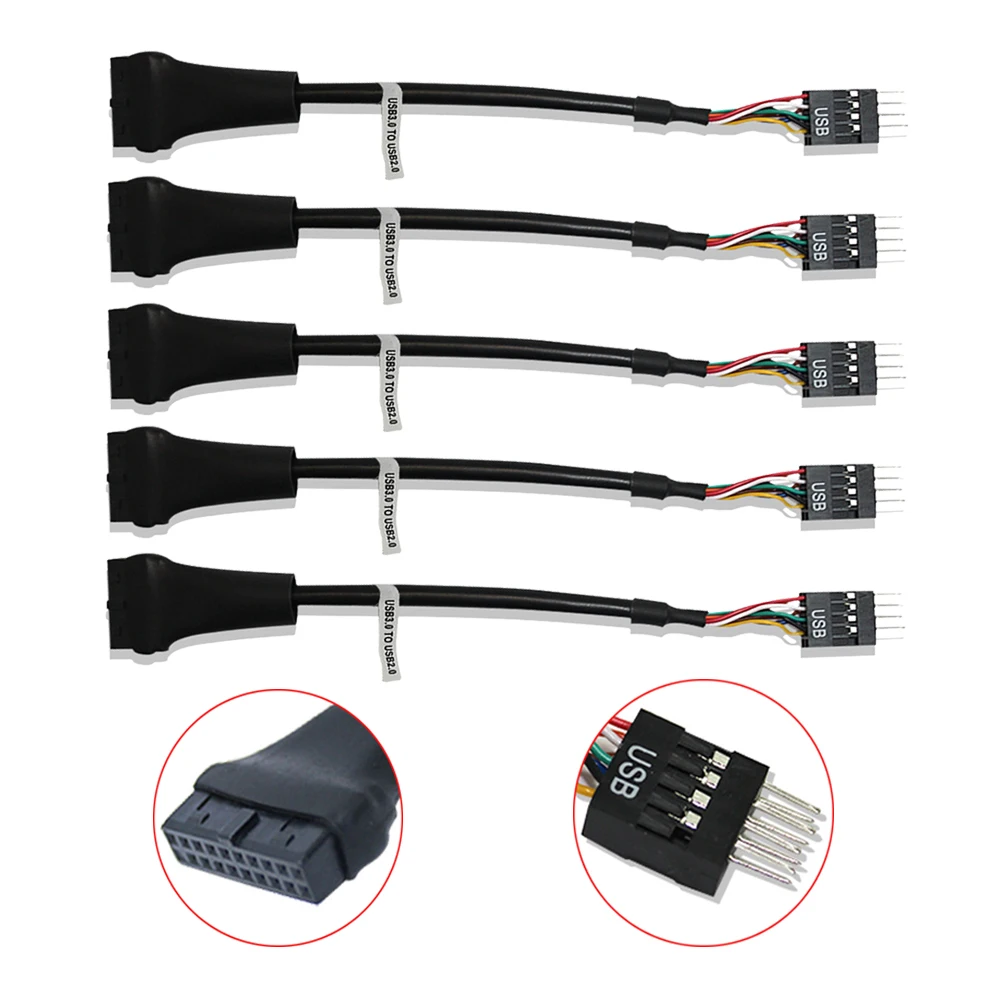 

5PCS 20 Pin USB 3.0 Female to 9 Pin USB 2.0 Male Motherboard Cable 20 Pin Female to 9 Pin Male Computer Connector Cable 480mbps