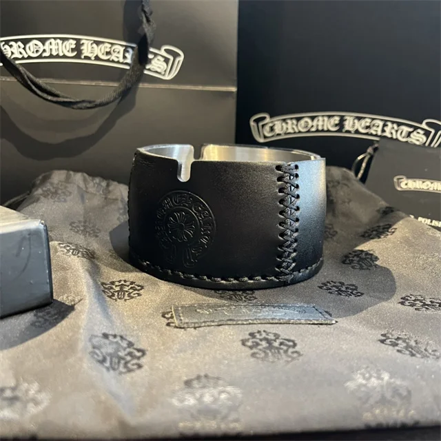 

CH Chrome Hearts cross carved leather wrapped stainless steel trend light luxury ashtray ornament gift