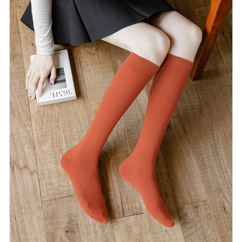 Women Cotton Knee Socks 6Pairs Colorful Solid Color Fashion Casual JK Calf Sock Female Party Dancing Sexy Breathable Long Socks