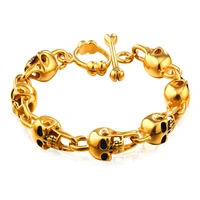 collare punk rock men bracelet stainless steel skull link gold color wholesale bracelets bangles men jewelry h199