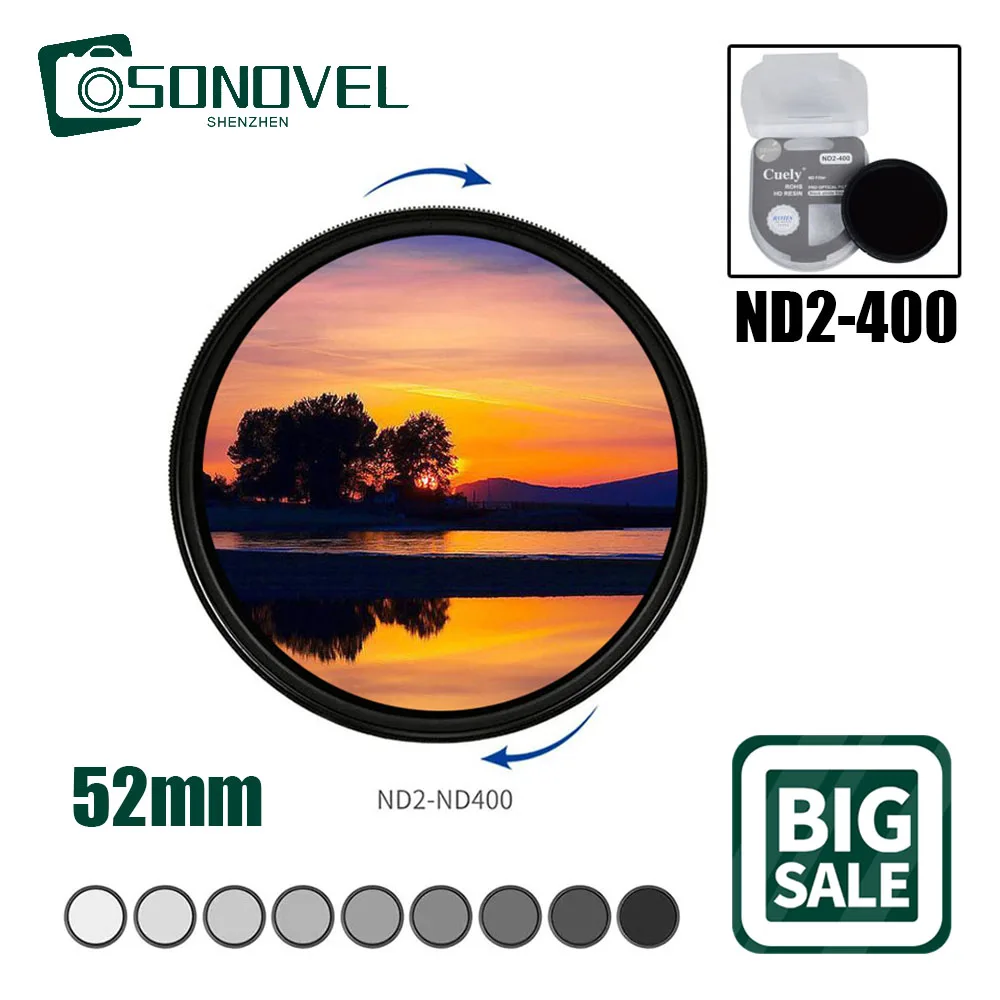 

52 52mm ND2-400 Neutral Density Fader Variable ND Filter Adjustable for Canon EOS Nikon Sony Fujifilm Olympus D5600 D5500 DSLR