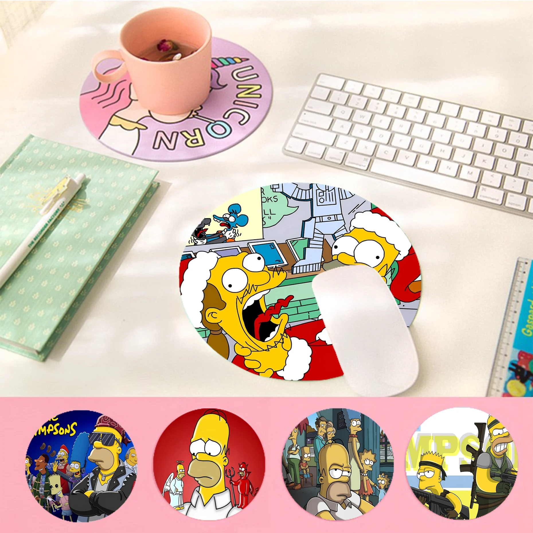 

Disney Cartoon Simpsons Mousepad INS Tide Round Keyboard Mat Table Mat Students Cabinet Gamer Desktop Mousepad Cup Mats Deskpad