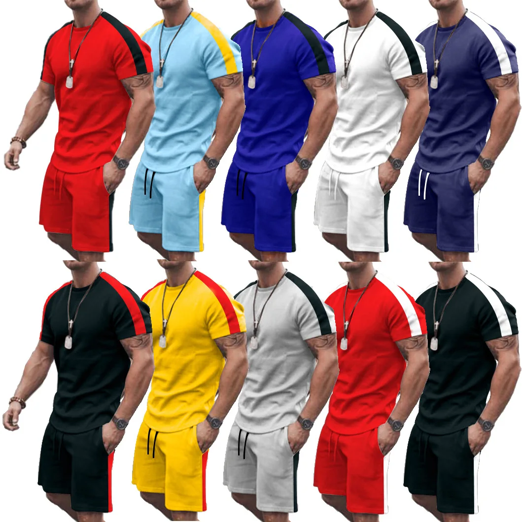 

2022 Summer New Fashion Loose Men's Short Sleeve T-shirt Men's Sports Shorts Casual Thin String Belt Men's Suit