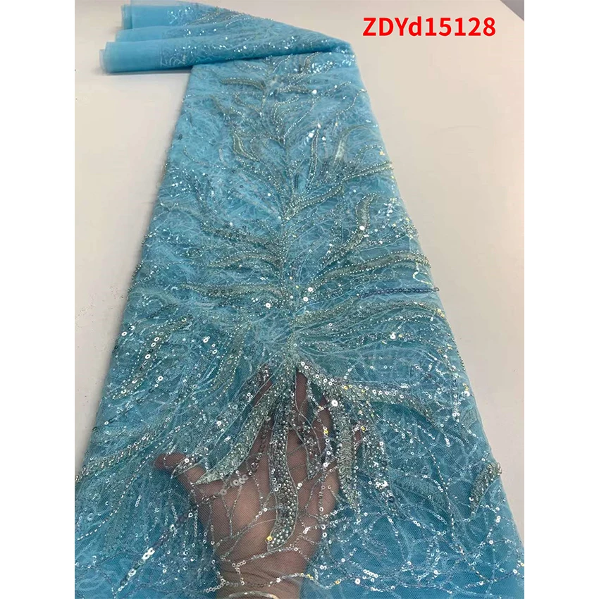 

Distinctive African Beaded Sequins Lace Textiles Big Promotion ​Ankara Tulle Mesh Embroidered Fabric 5 Yards/Lot ZDYD15128