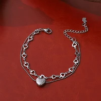 simple style love heart pendant metal chain bangle for women 2022 fashion double layer bracelet girl bracelet jewelry wholesale
