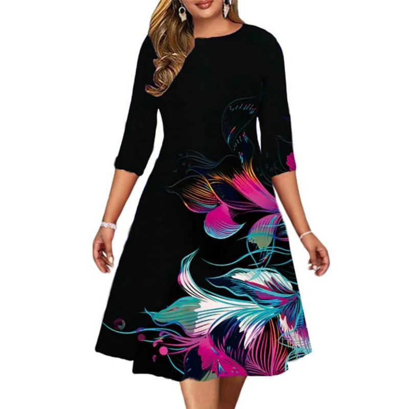 

2023 Autumn New European and American Women's High-neck Long Colorful Dress Autumn and Winter Long Skirt Maxi Dresses for Women