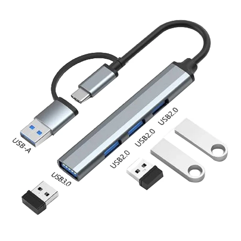 USB C Hub 4 In 1 3.0 Type To 3.0X1 + 2.0X3 Lightweight - 5Gbps Data Transfer For Windows Notebooks PC