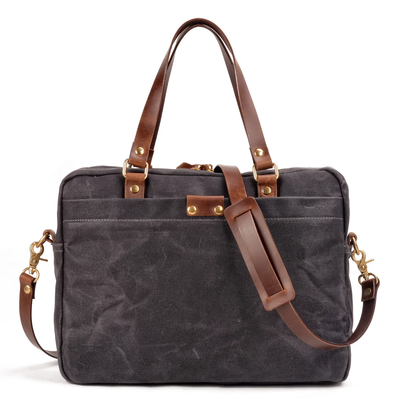 Men's bag wax canvas leather handbag business briefcase 15.6 inch computer file bag