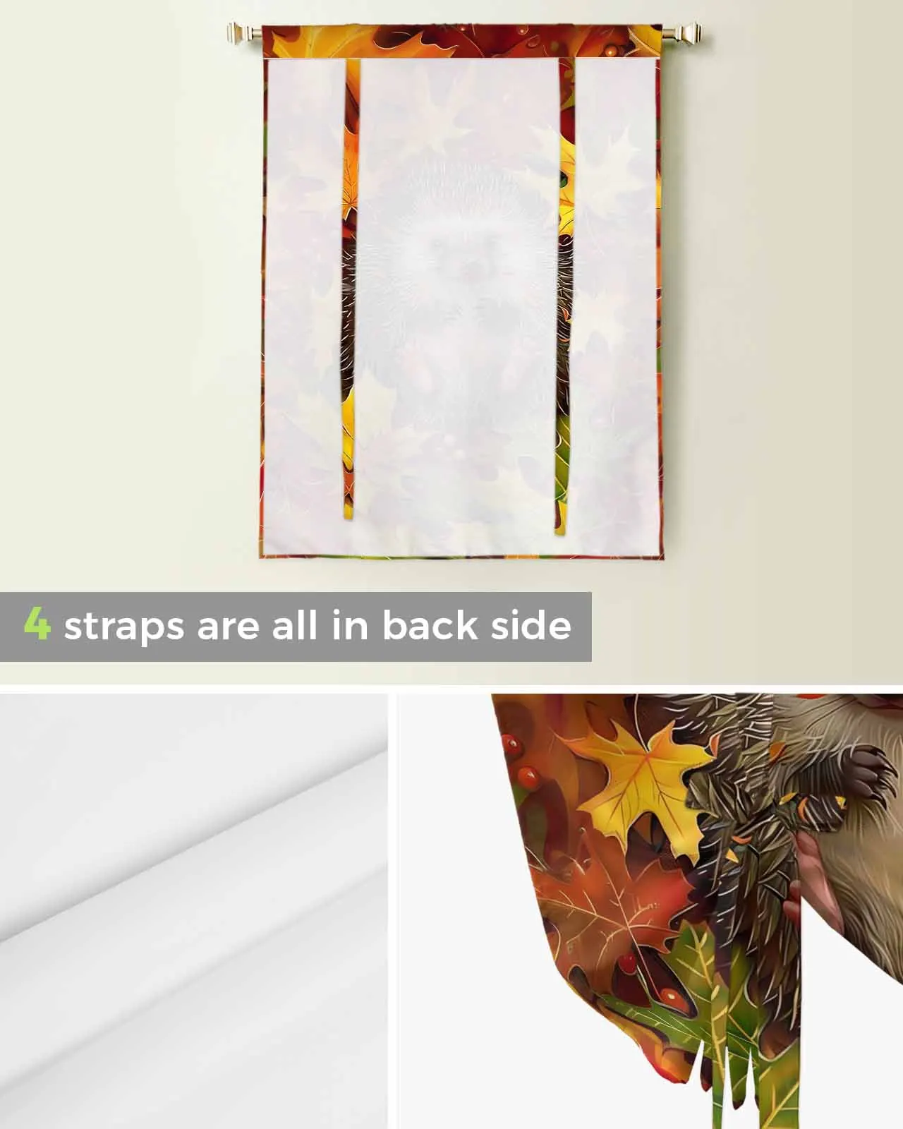 Осенняя занавеска на окна в виде кленового листа с ежиком для гостиной спальни