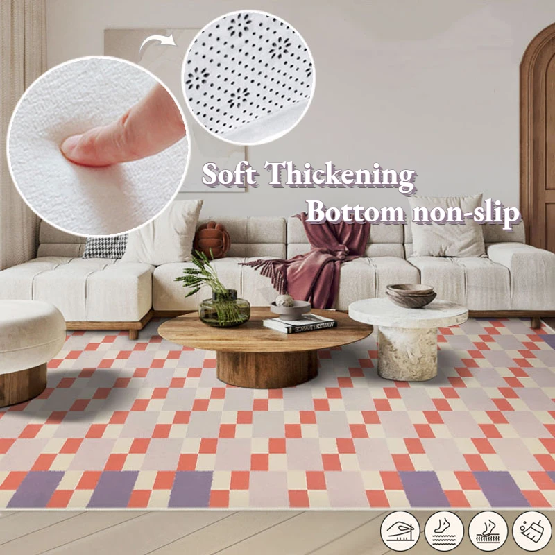 

Checkerboard Thickening Carpet for Large Area Living Room Carpets Decoration Home Sofa Mats Warm Color Bedroom Girl Room Rugs