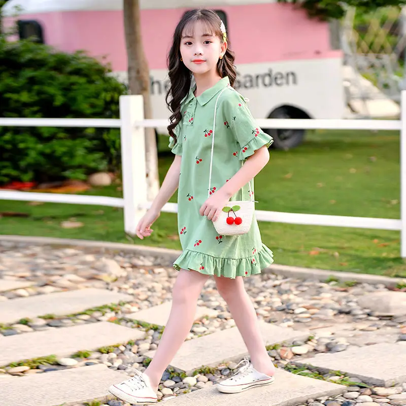 

Girls Summer 2022 Dress Children's Kids Clothes Short-sleeved Dress Korean Version of The Little Girl Ruffled 12 Princess Dress