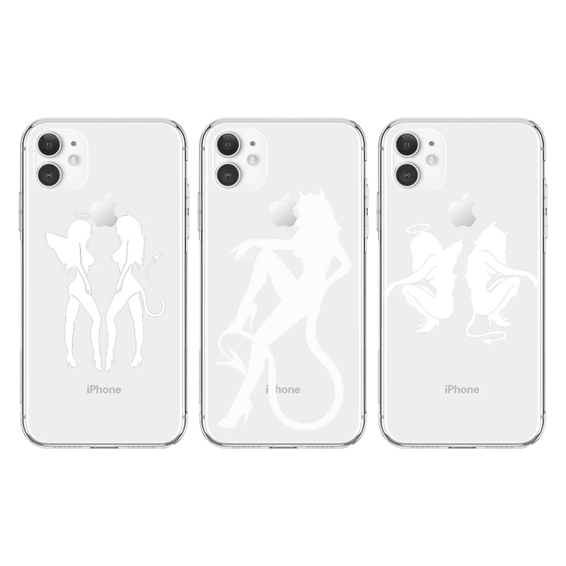 

Angel and Devil Sexy Girl Phone CasesTransparent for Apple Iphone 13 12 11 Pro Max Mini XS XR 8 7 6 6S Plus X SE2020 TPU Cover