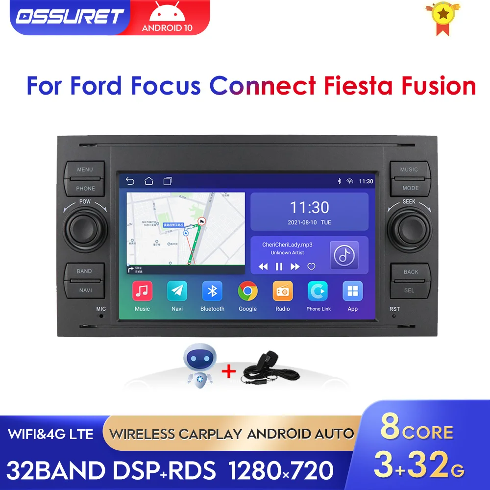 Автомагнитола 2 Din на Android мультимедийный плеер для Ford Focus Connect Fiesta Fusion Galaxy Kuga S-Max