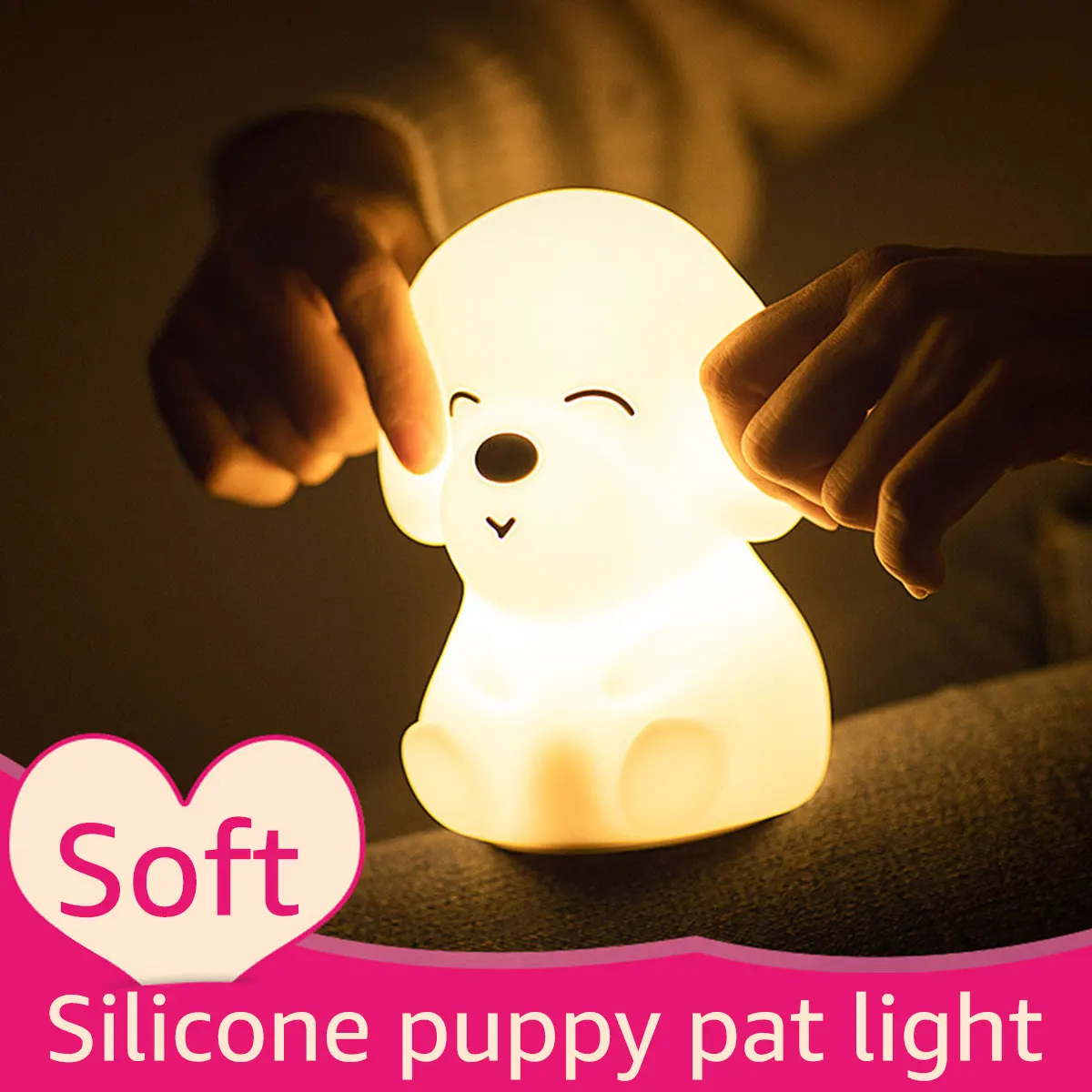 

Ночник для щенка, милая миниатсветильник рная светодиодная Сенсорная лампа, силиконовая детская ночная лампа с сенсорным управлением, Детский Светильник с животными, 7 цветов, USB