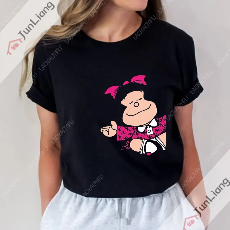 Женская футболка с коротким рукавом и круглым вырезом принтом