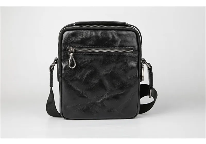 Retro fashion casual first layer cowhide men's mini black shoulder messenger bag outdoor daily teenager real leather phone bag