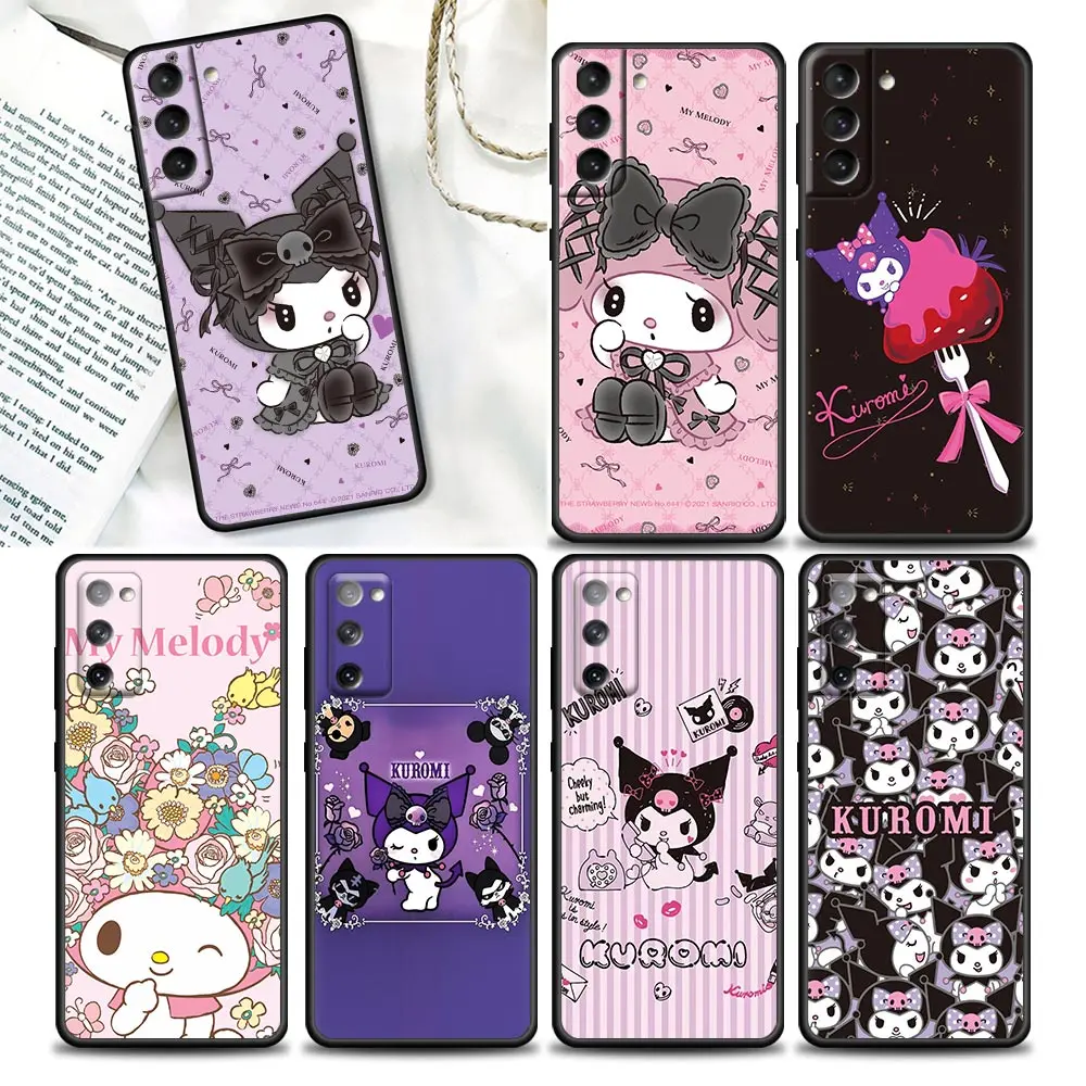 

My Melody Kuromi Phone Case For Samsung Galaxy S20 S21 FE S10 S9 S8 S22 Plus Ultra 5G S10e Lite Case Black TPU Soft Cover Coque