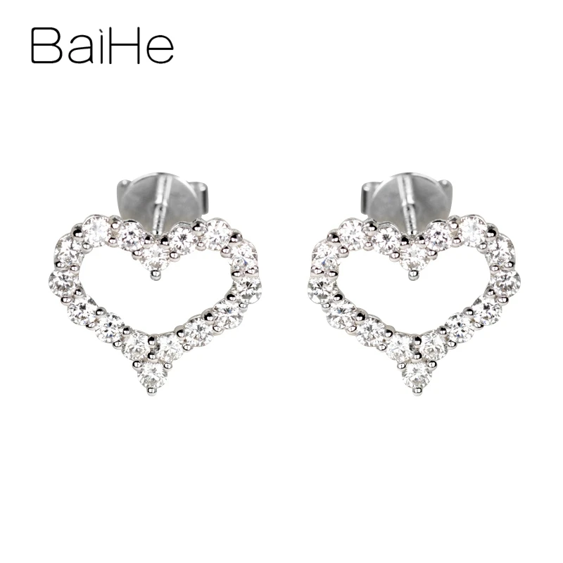 

BAIHE Solid 14K White Gold 0.64ct H/SI Round Natural Diamonds Earrings Wedding Heart Stud Earrings Women Fine Jewelry Making