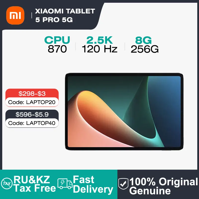 Xiaomi Tablet 5 Pro 5G Smart Phone 11 inch 2.5K 120Hz Screen Snapdragon 870 CPU 8GB 256GB Tablet Pc Computer With Card Slot 5G