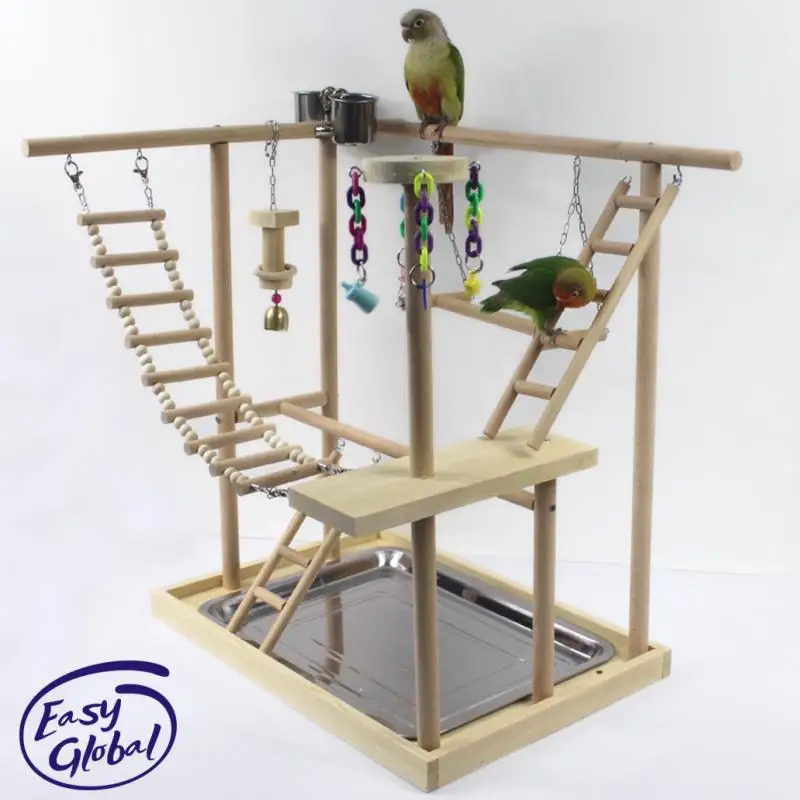 

48*33*53cm Wood Parrot Playground Bird Perch With Ladders Feeder Parrot Bite Toys Bird Frame Stand Cage Bird Suspension Bridge