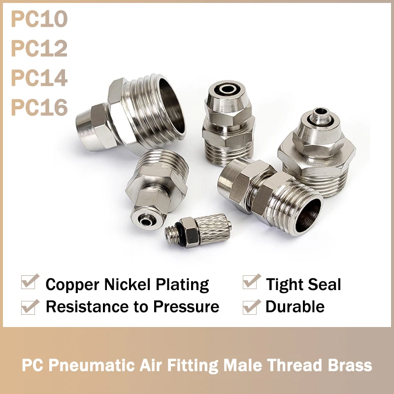 

PC Copper 1/8" 1/4" 3/8" 1/2" BSP Male Pneumatic Fittings Push In Quick Connector Release Air Fitting OD 10mm 12mm 14mm 16mm