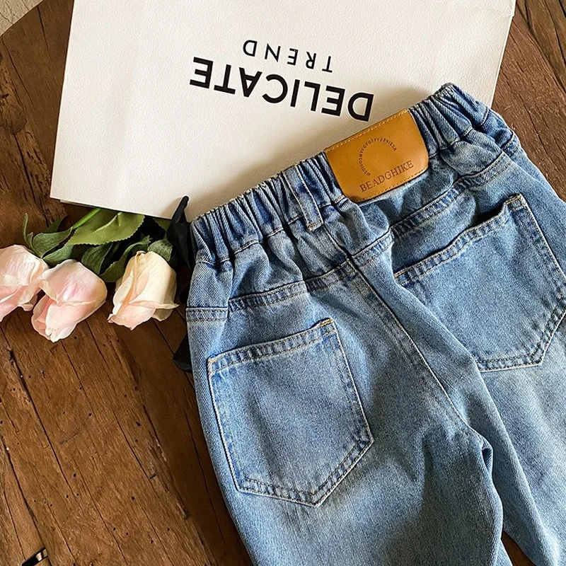 2022 Autumn Kids loose jeans Boys Girls fashion casual denim pants Children all-match denim Trousers 1-8Years images - 6