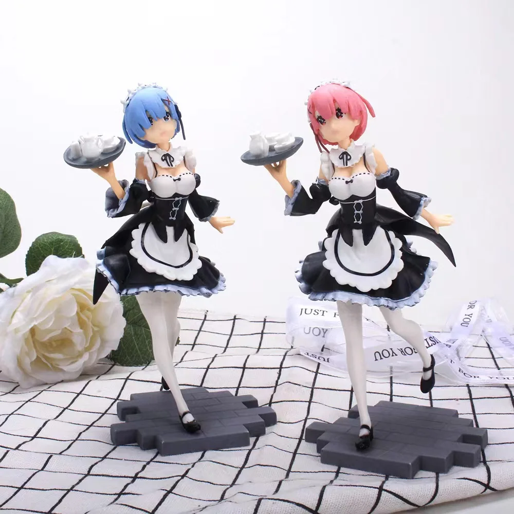 

18CM 2 types Anime Re:Life in A Different World From Zero Ram Rem Apron Maid Dress Up Figure Doll PVC Collection Model Toys gift