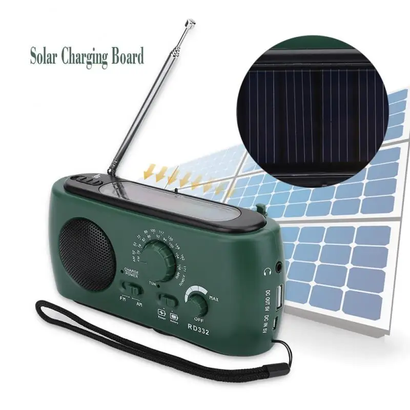 

Mini Solar Powered Radio AM/FM/NOAA Weather Dynamo LED Flashlight Waterproof Outdoor Use Multifunctional Hand Radios Solar Crank