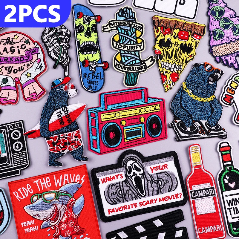 

2PCS Punk Rock Animal Patch Skull Embroidered Patches For Clothing Thermoadhesive Patches On Clothes Cartoon Patch Letter Badges