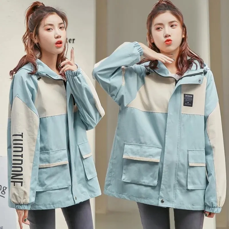 

Women's Coat 2022 New Spring Autumn Wear Outwear Loose Coat Casual Hooded Tooling Trench Coat Fried Street All-match Windbreaker