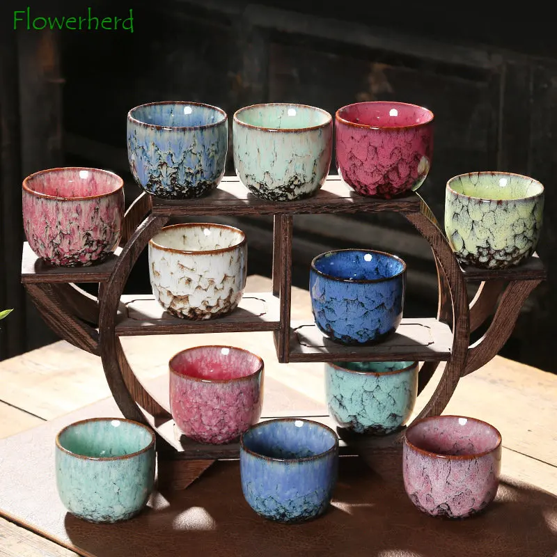 

Kiln Changed Glaze Ceramic Tea Cup Colorful Teaware Home Chinese Style Single Teacup Tasting Cups Creative Tea Bowl Master Cup