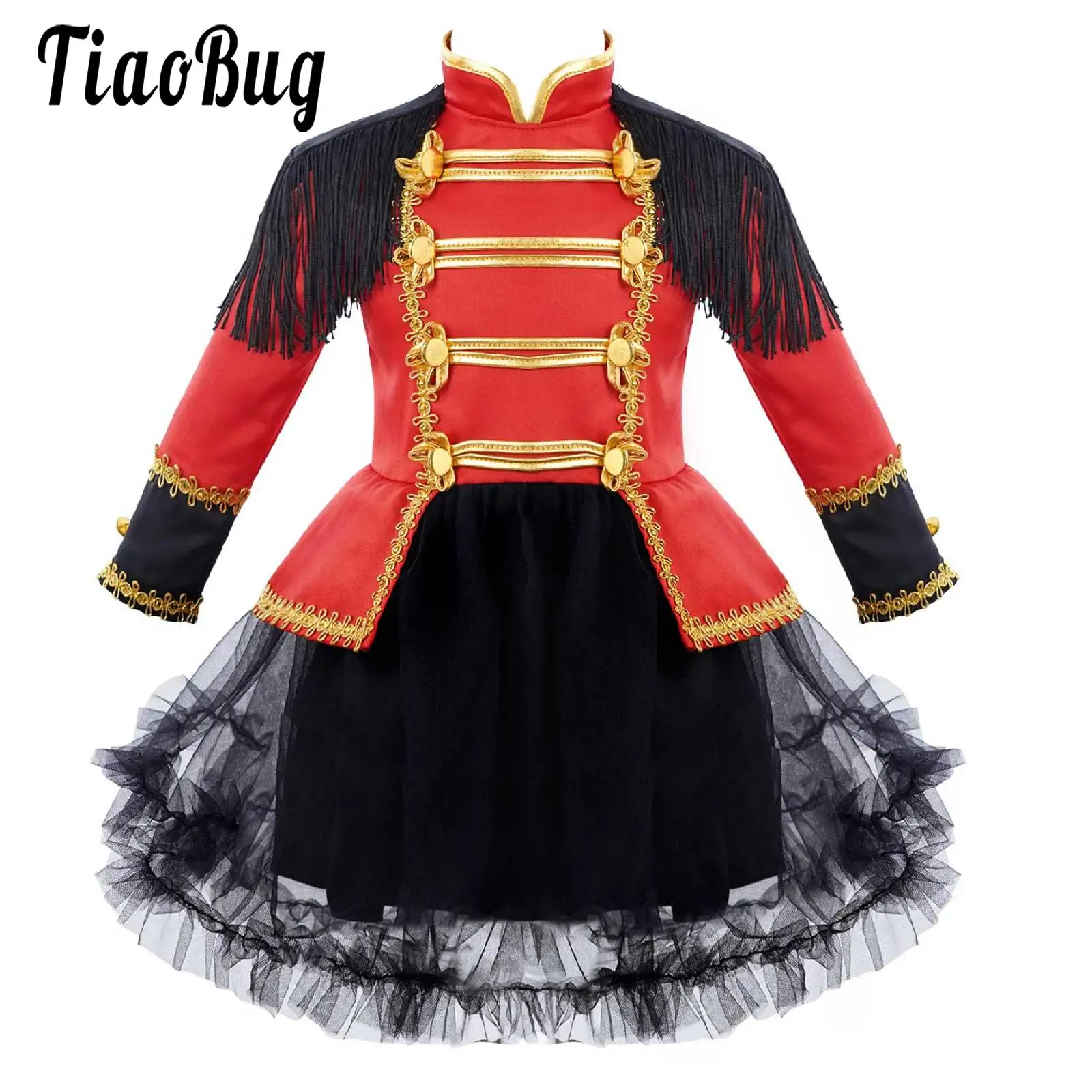 Baby Girls Halloween Ringmaster Circus Cosplay Long Sleeve Tassel Mesh Tutu Dress Kids Circus Role Play Birthday Party Outfits