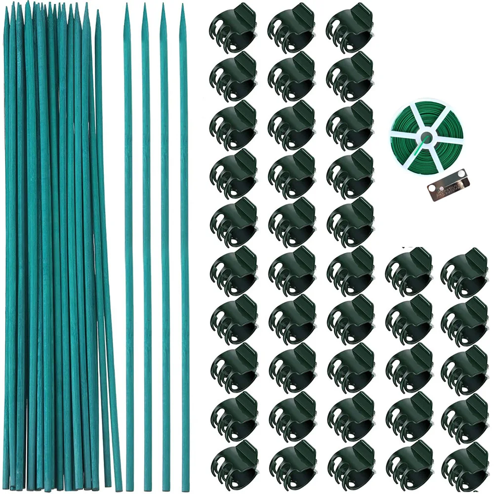 

40pcs Orchid Clips Plastic Plant Clips with 40pcs Plant Support Stakes (38 cm) 1 Roll(20m) Twist Ties for Supporting Stems Vines