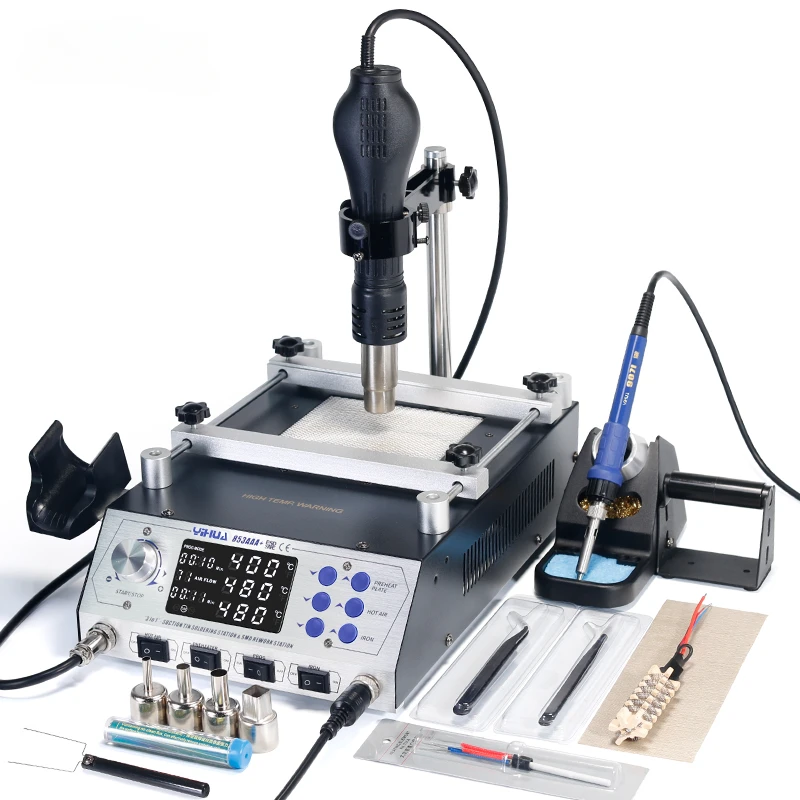 

YIHUA 853AAA+ Multi functional preheat station soldering iron desoldering hot air gun soldering rework station