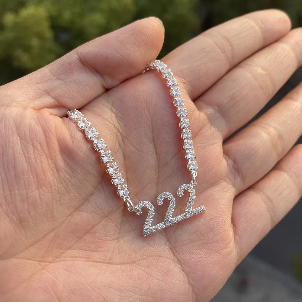 3UMeter 9mm Letters Customized Name Necklace For Women Personalized Pendant Zirconia Angel Number Tennis Chain Mother's Day Gift