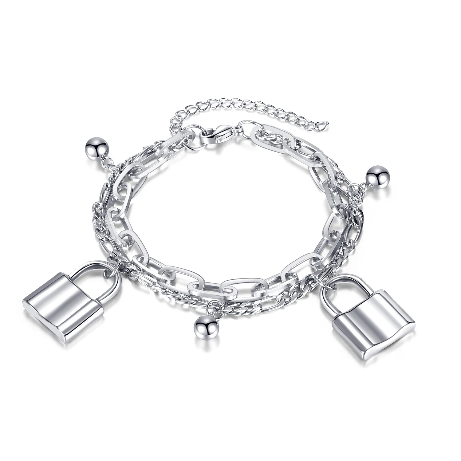 

European Stainless Steel Personalized lock Charm Bracelet Fashion For Women Men Birthday Gift Jewelry
