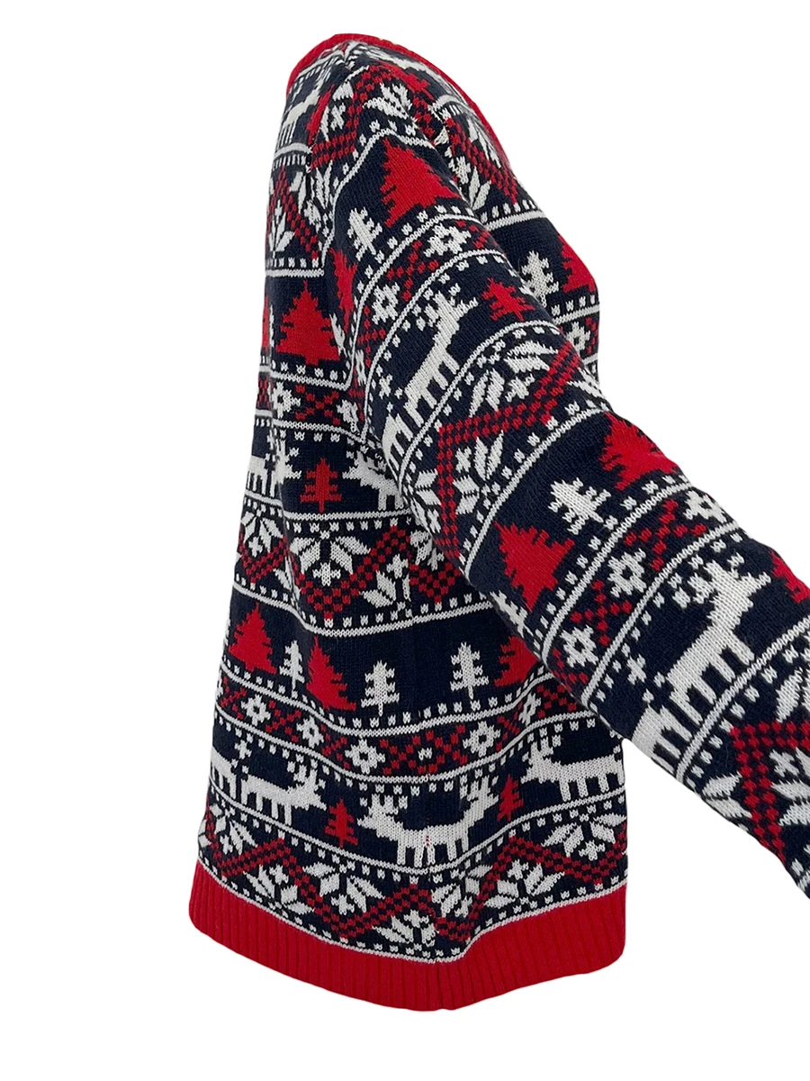 

Women s Festive Christmas Sweater Long Sleeve Crewneck Reindeer Snowflake Print Pullover Knitwear