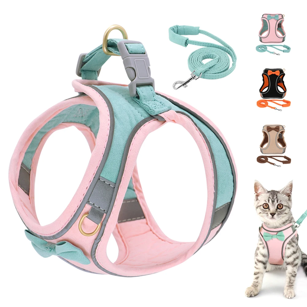 

Cute Bowknot Cat Harness Leash Set Warm Puppy Kitten Harnesses Reflective Pet Vest Walking Lead For Small Dogs Cats Chihuahua