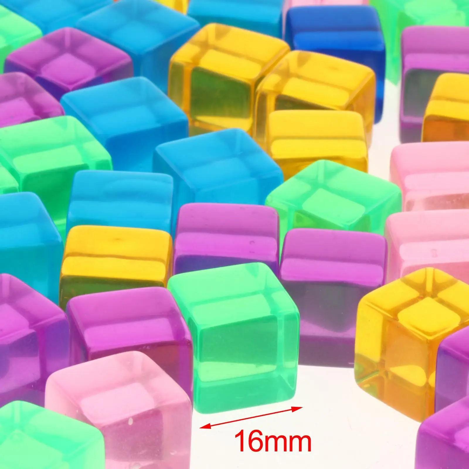 

100x 6 Sided 16mm Transparent Blank Dices Assorted Color Chess Piece Colored Dice Clear Cube Games Dice Set for Teaching Math