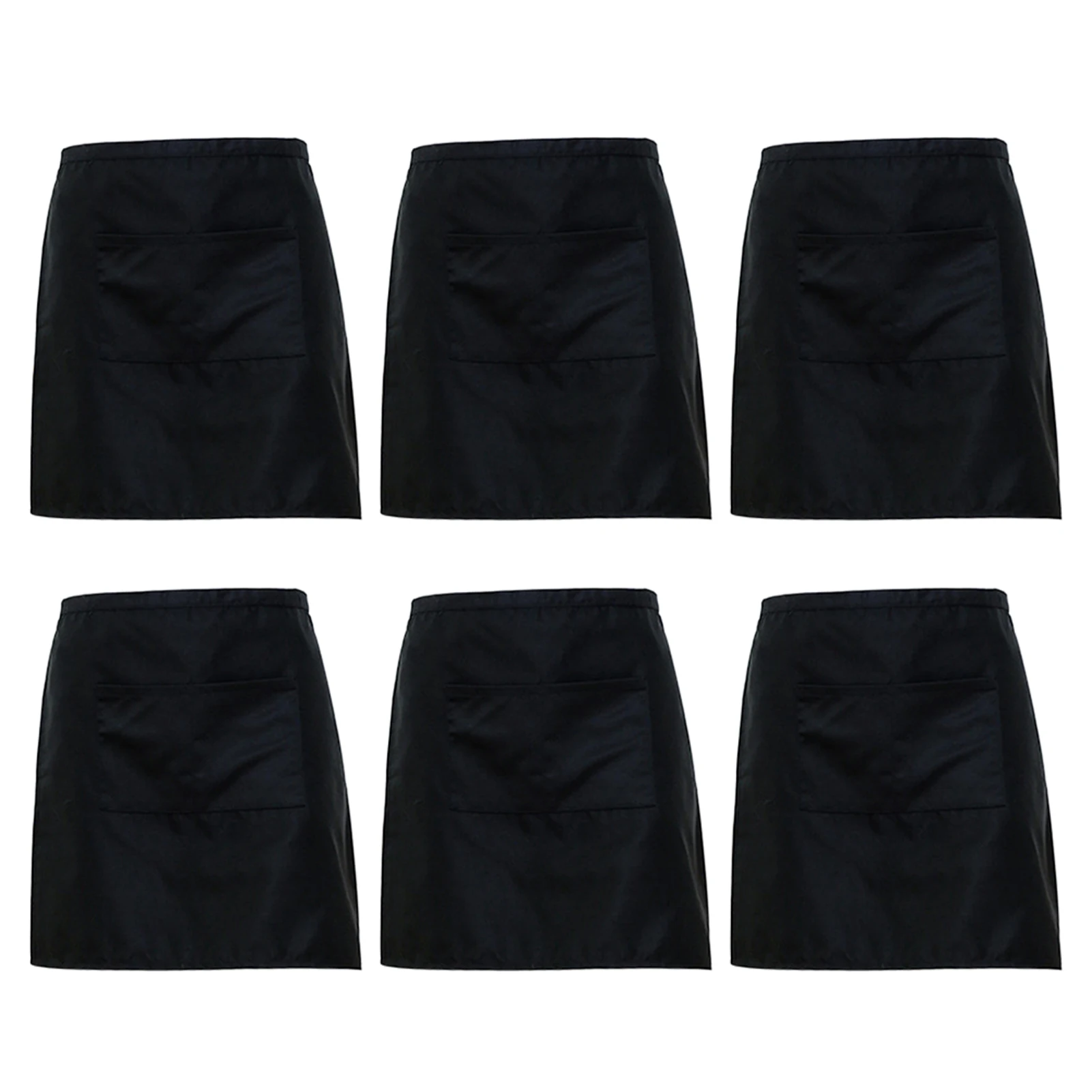 

6pcs Bar Cleaning Painting Cooking Restaurant Gardening Waitress Short Waist With Pocket Half Length Coffee Shop Kitchen Apron