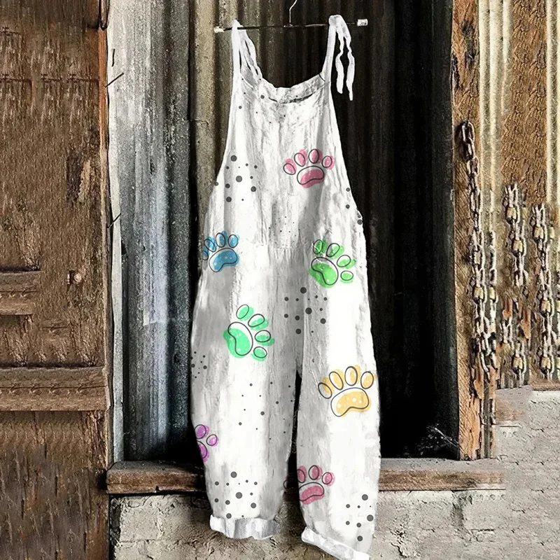 Женский Свободный Повседневный комбинезон в стиле ретро с 3D принтом лапы щенка